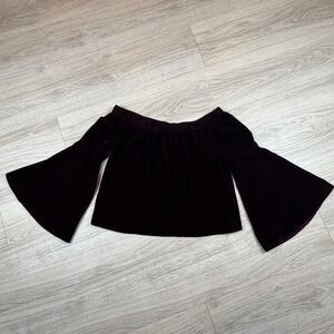 Hollister Burgundy Velvet Off Shoulder Bell‎ Sleeve Crop Top Size S Whimsygoth